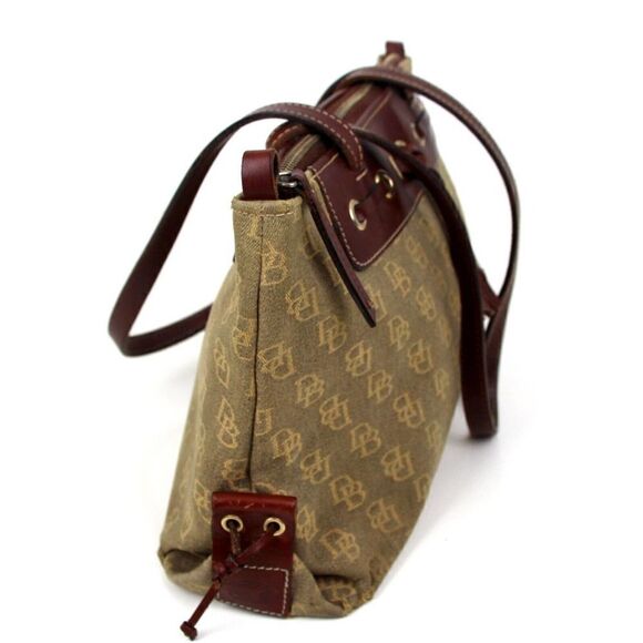DOONEY & BOURKE DB CANVAS BROWN GENUINE LEATHER TRIM SHOULDER BAG TOTE HANDBAG - Picture 5 of 16